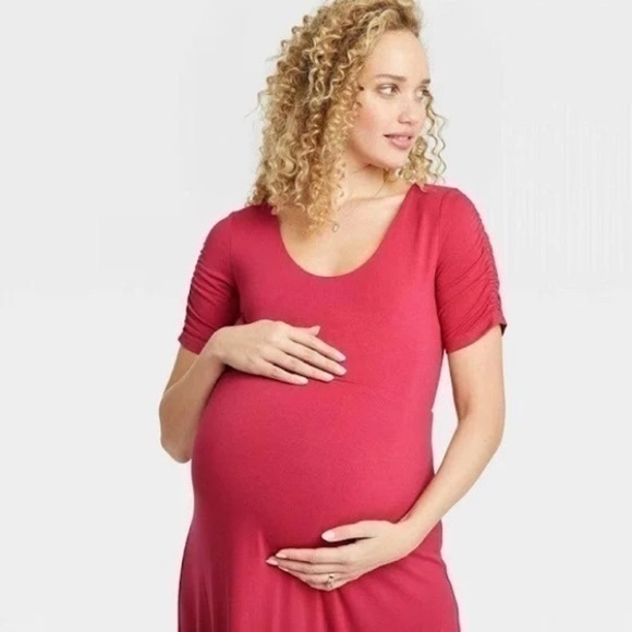Hatch The Nines By Hatch Short Sleeve Shirred Jersey Maternity - Picture 2 of 6